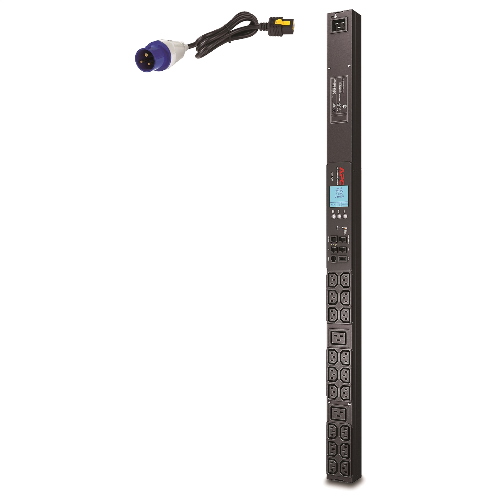 PDU para Rack 2G con pantalla 0U, 16A, 230V, (18)C13 y (2)C19, IEC309