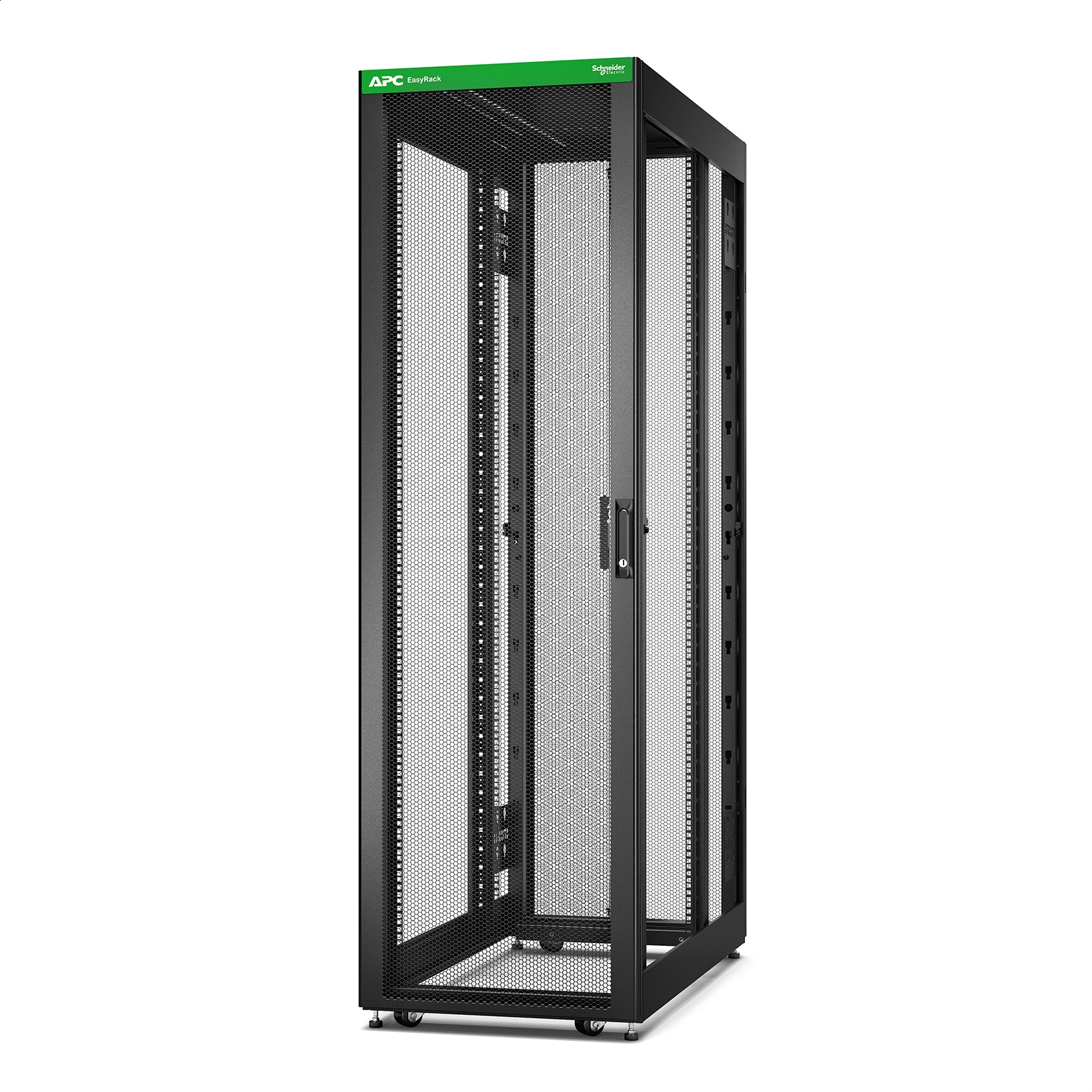 Easy Rack 600mm / 42U / 1200mm, con techo, ruedas, pies y 4 soportes, sin paneles laterales, parte inferior, negro