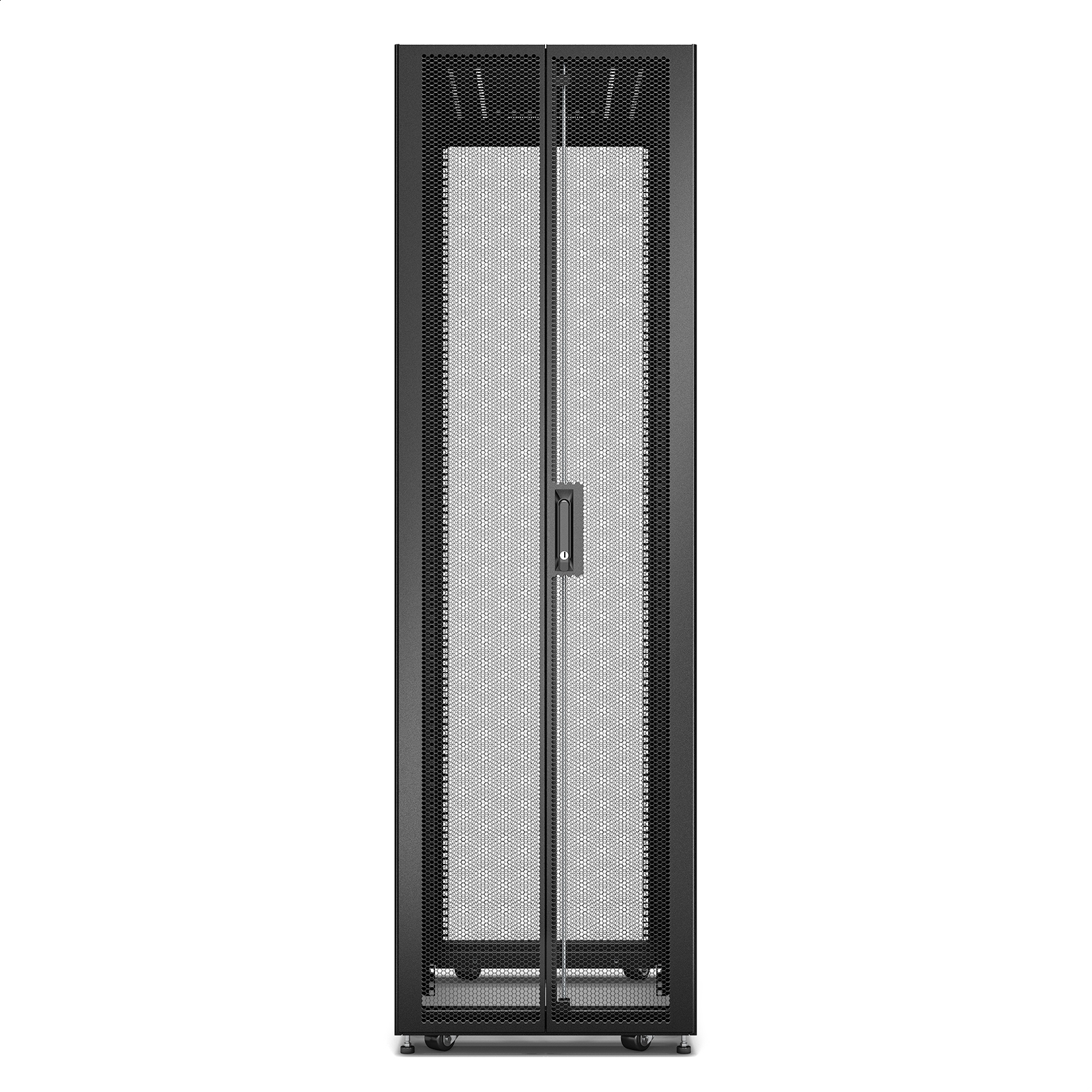 Easy Rack 600mm / 42U / 1200mm, con techo, ruedas, pies y 4 soportes, sin paneles laterales, parte inferior, negro