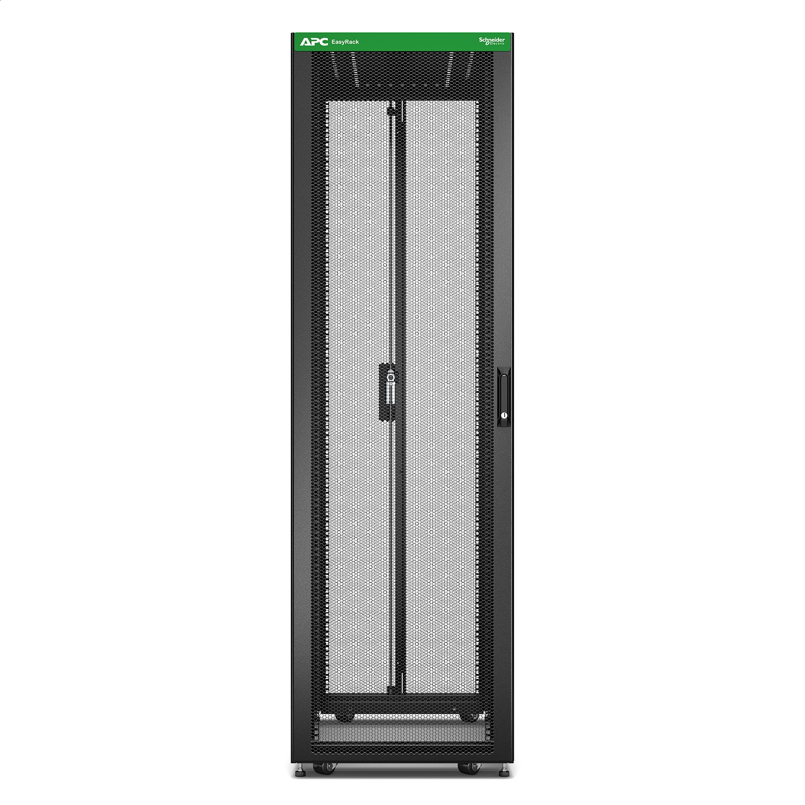 Easy Rack 600mm / 42U / 1200mm, con techo, ruedas, pies y 4 soportes, sin paneles laterales, parte inferior, negro