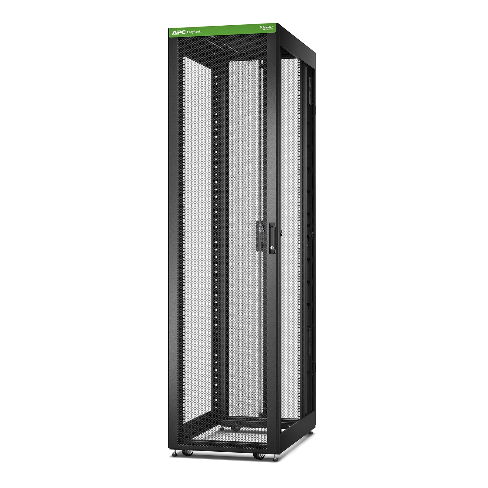 Easy Rack 600mm / 48U / 1000mm, con techo, ruedas, pies y 4 soportes, sin paneles laterales, parte inferior, negro