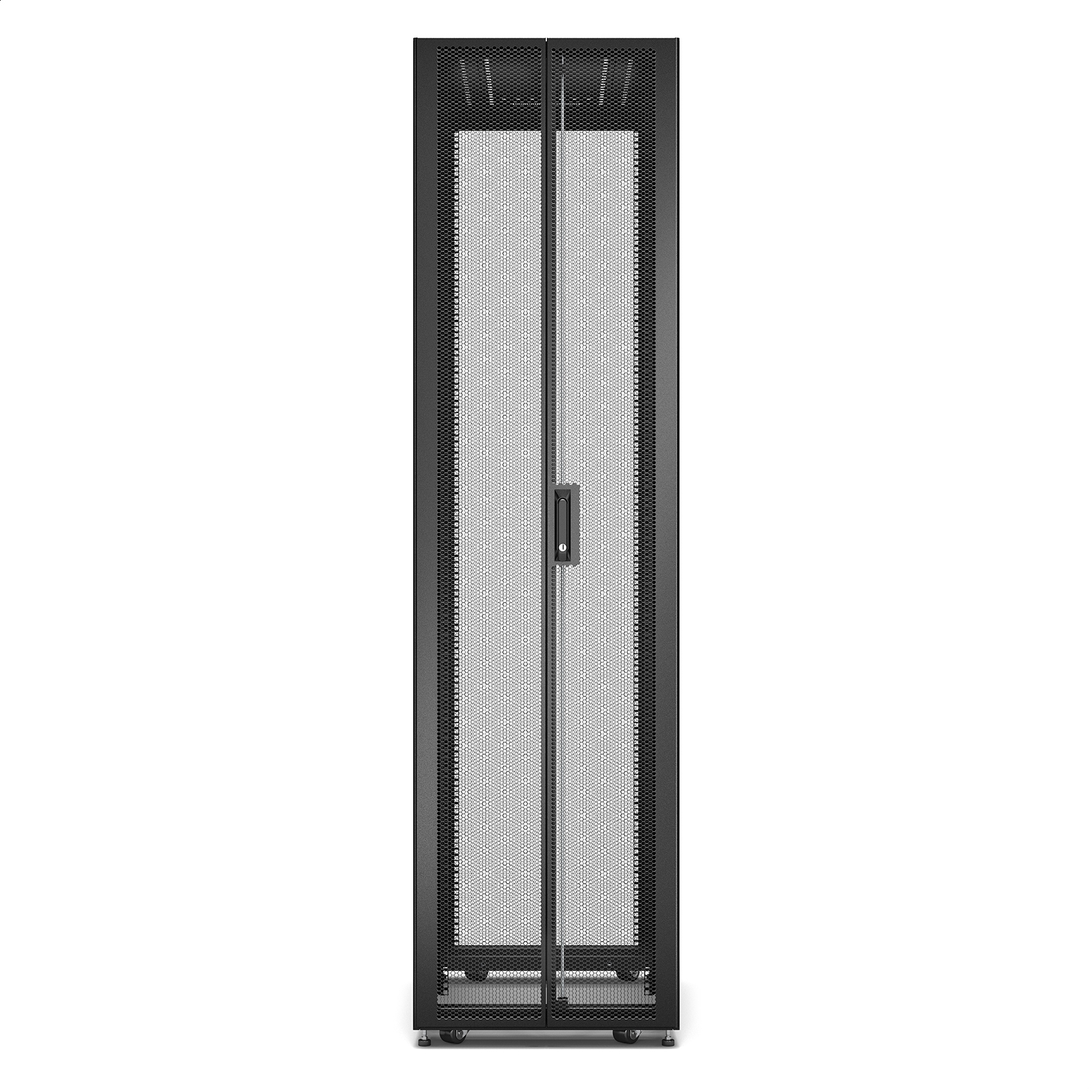 Easy Rack 600mm / 48U / 1000mm, con techo, ruedas, pies y 4 soportes, sin paneles laterales, parte inferior, negro