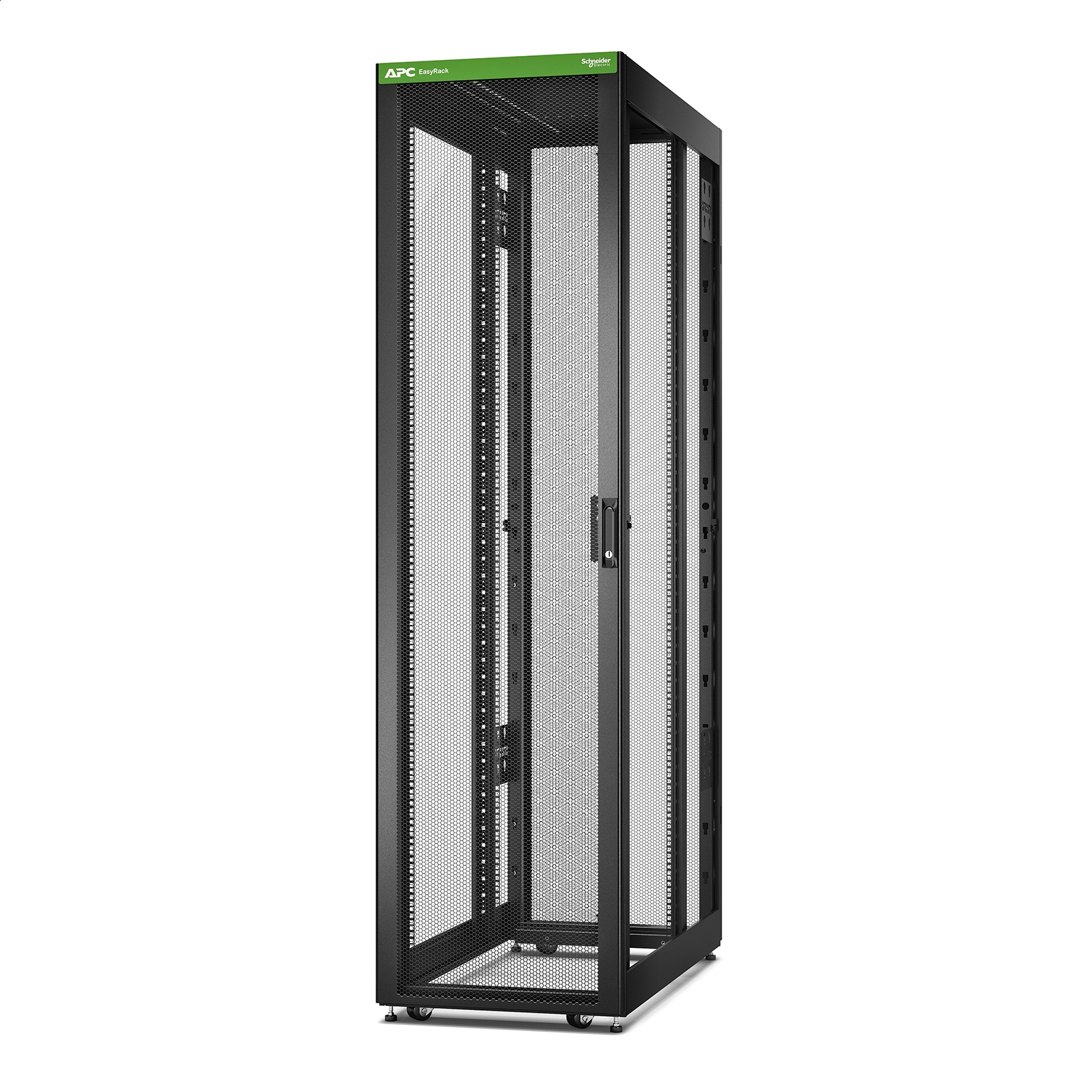 Easy Rack 600mm / 48U / 1200mm, con techo, ruedas, pies y 4 soportes, sin paneles laterales, parte inferior, negro