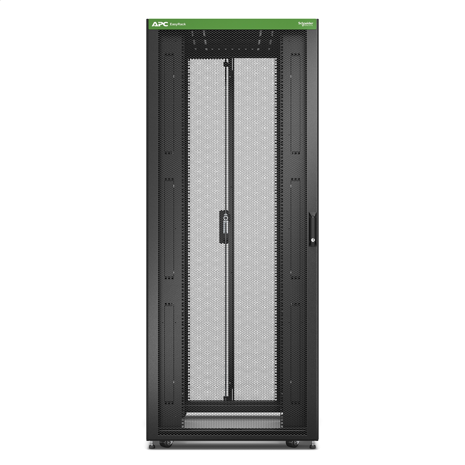 Easy Rack 800 mm / 42U / 1000 mm, con techo, ruedas, pies y 4 soportes, sin paneles laterales, parte inferior, negro