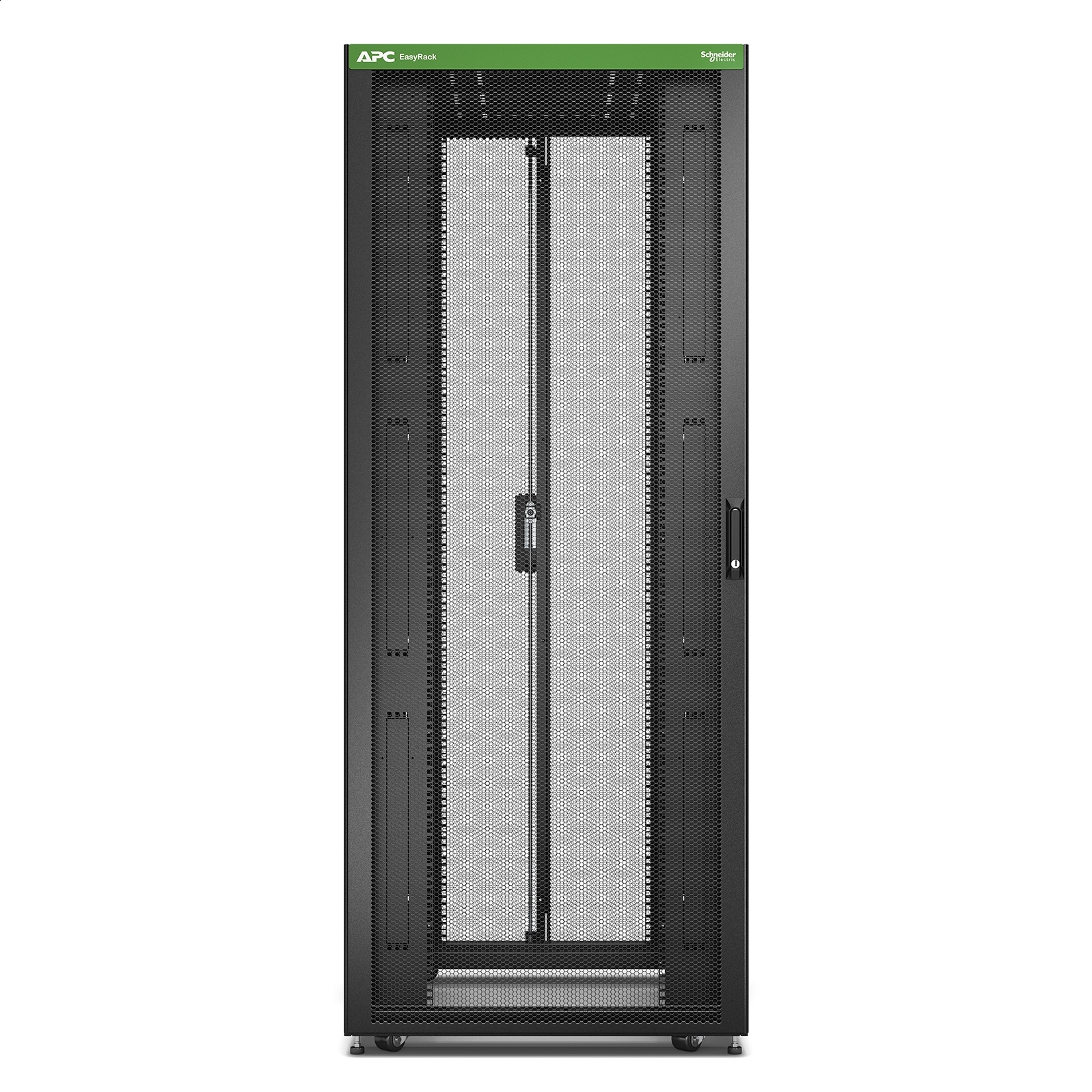 Easy Rack 800 mm/42U/1200 mm, con techo, ruedas, pies y 4 soportes, sin paneles laterales, parte inferior, negro