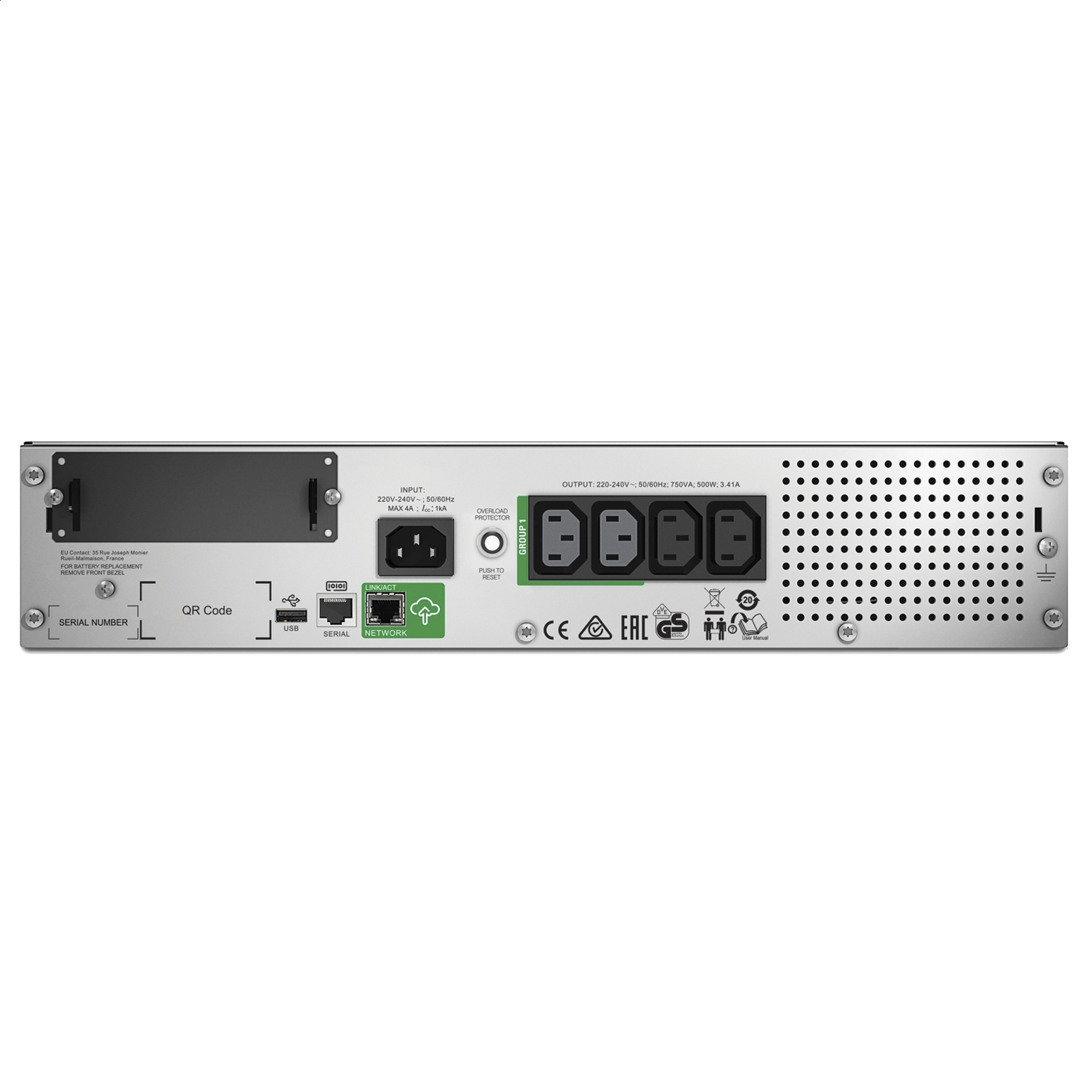 Smart-UPS de APC de 750 VA, LCD, RM 2U, 230 V con SmartConnect