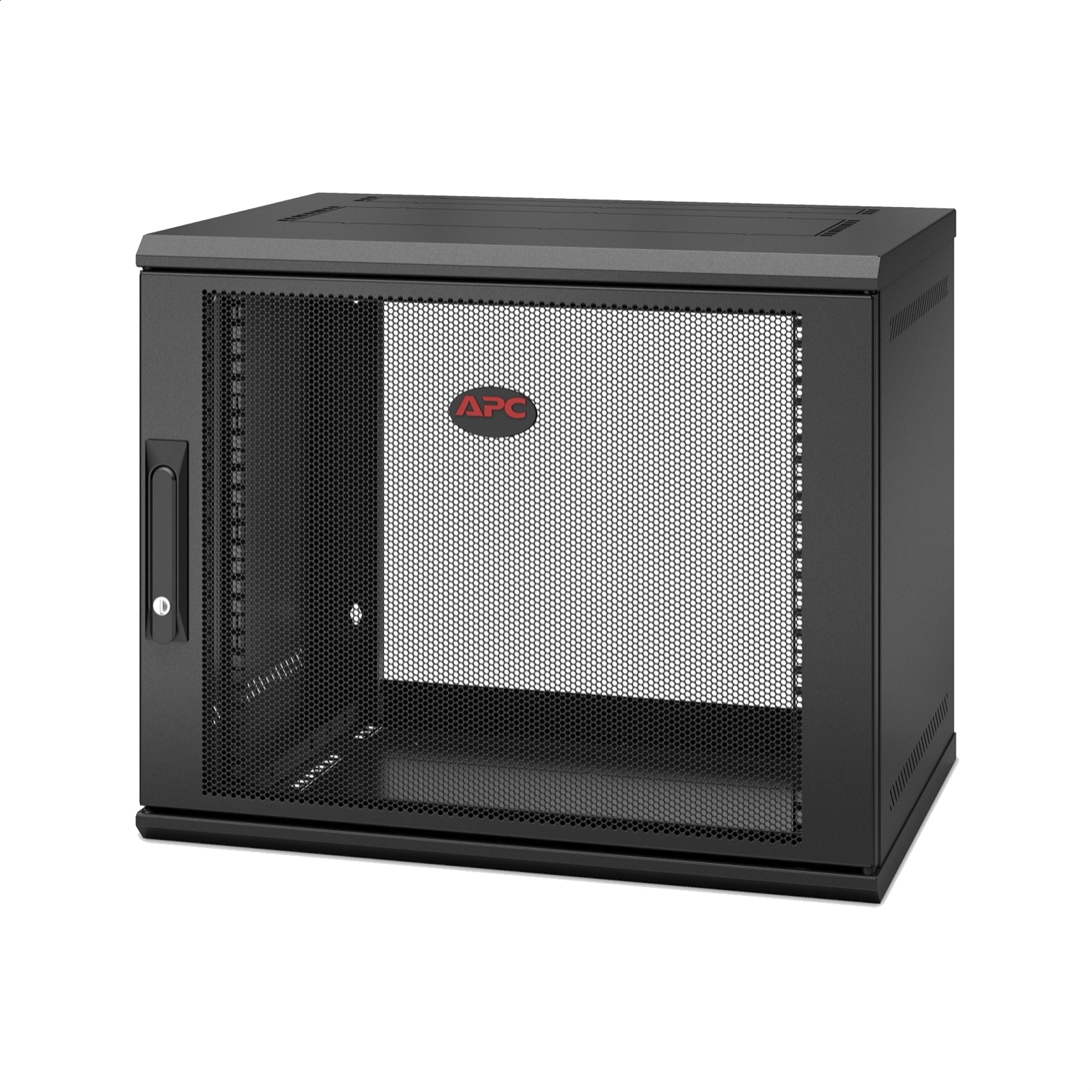 Gabinete para rack de montaje en pared de 9U para APC NetShelter, con un solo conmutador de bisagras de profundidad