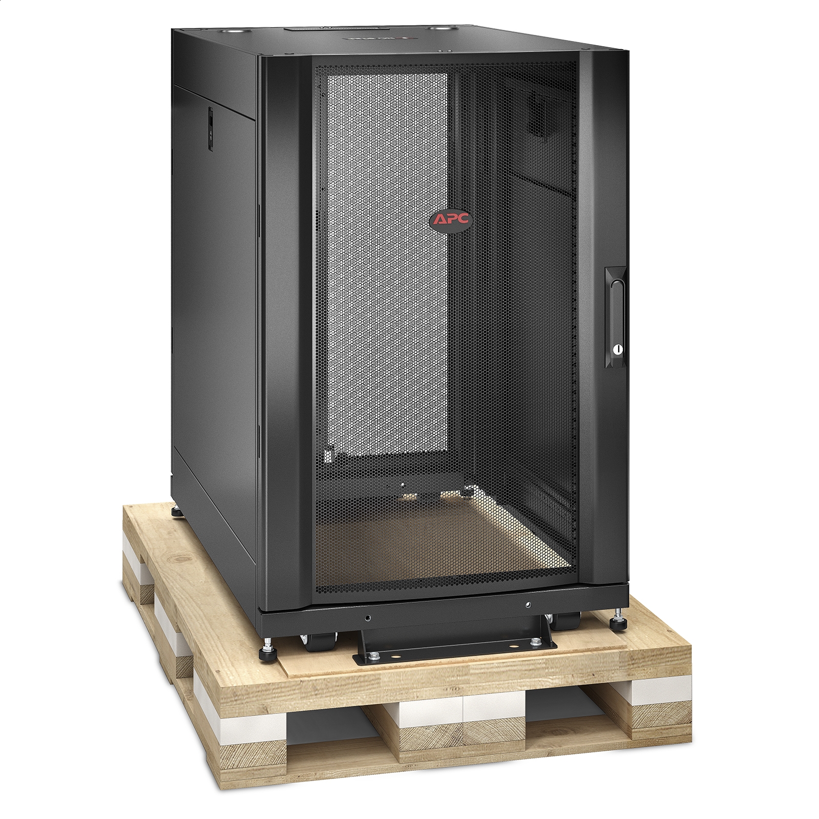 Armario rack de servidor NetShelter SX de APC 18 U, 600 mm x 900 mm, con paneles laterales, embalaje con amortiguación negro