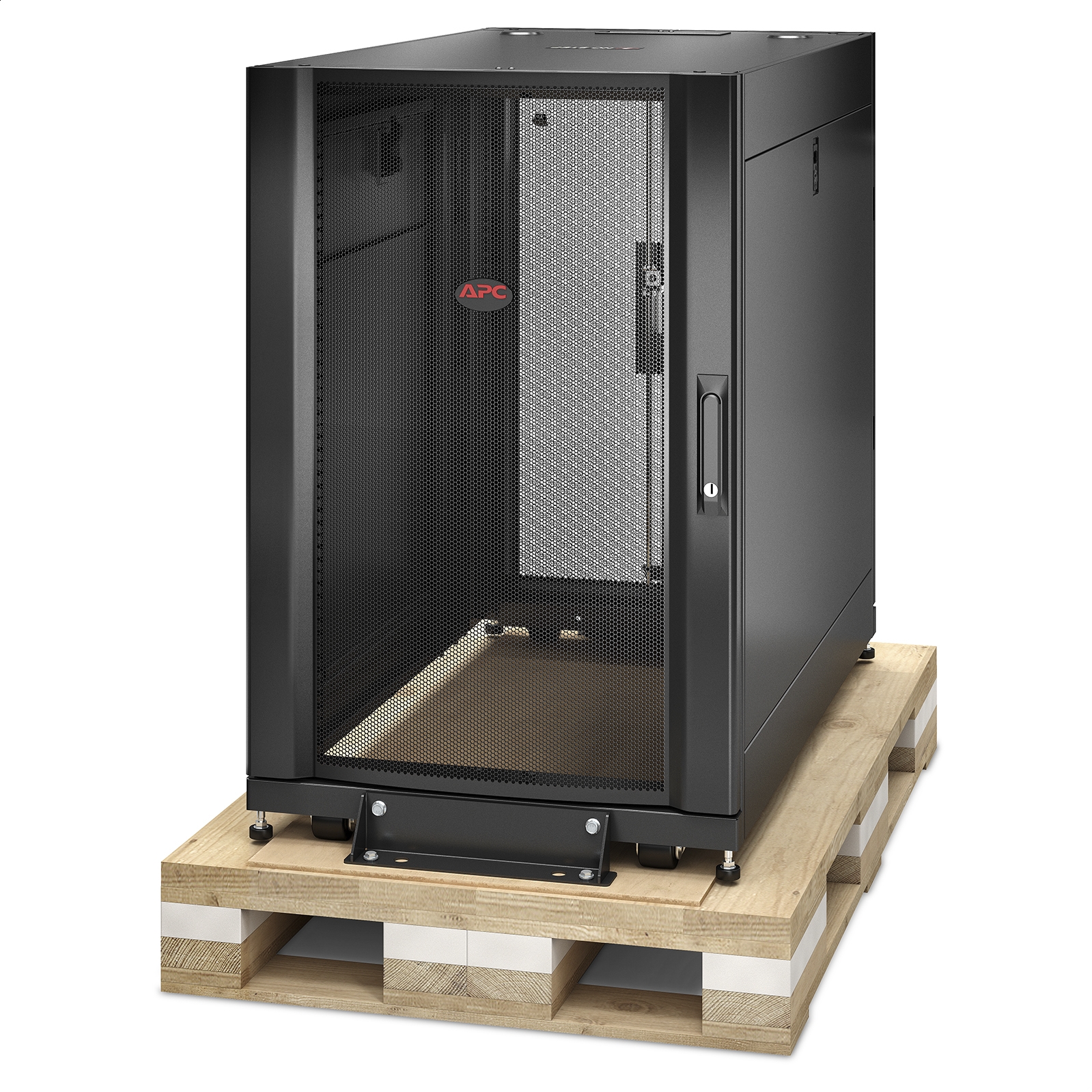 Armario rack de servidor NetShelter SX de APC 18 U, 600 mm x 1070 mm, con paneles laterales, embalaje con amortiguación negro