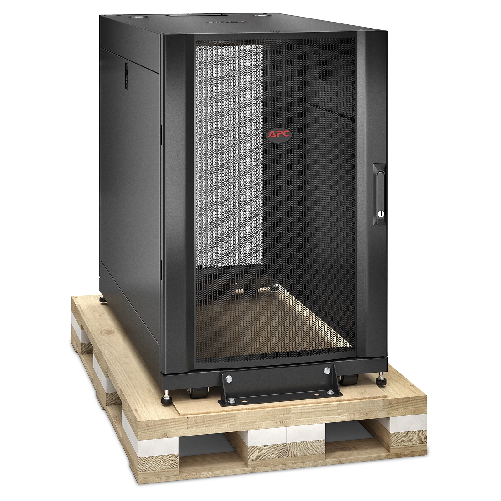 Armario rack de servidor NetShelter SX de APC 18 U, 600 mm x 1070 mm, con paneles laterales, embalaje con amortiguación negro